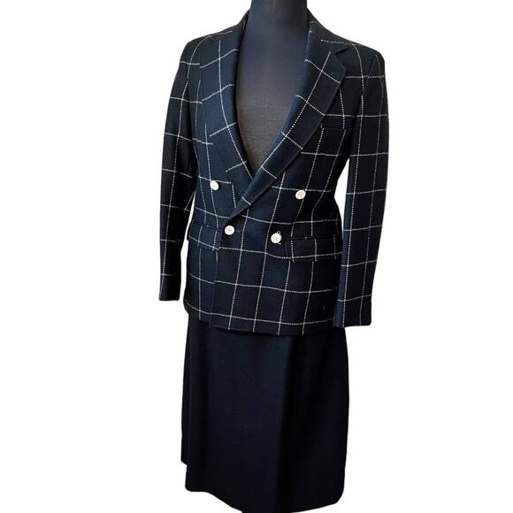 Vintage 80s Black Squares Blazer Midi Skirt Suit Van Julian sz 6 Double Breasted - Picture 1 of 16